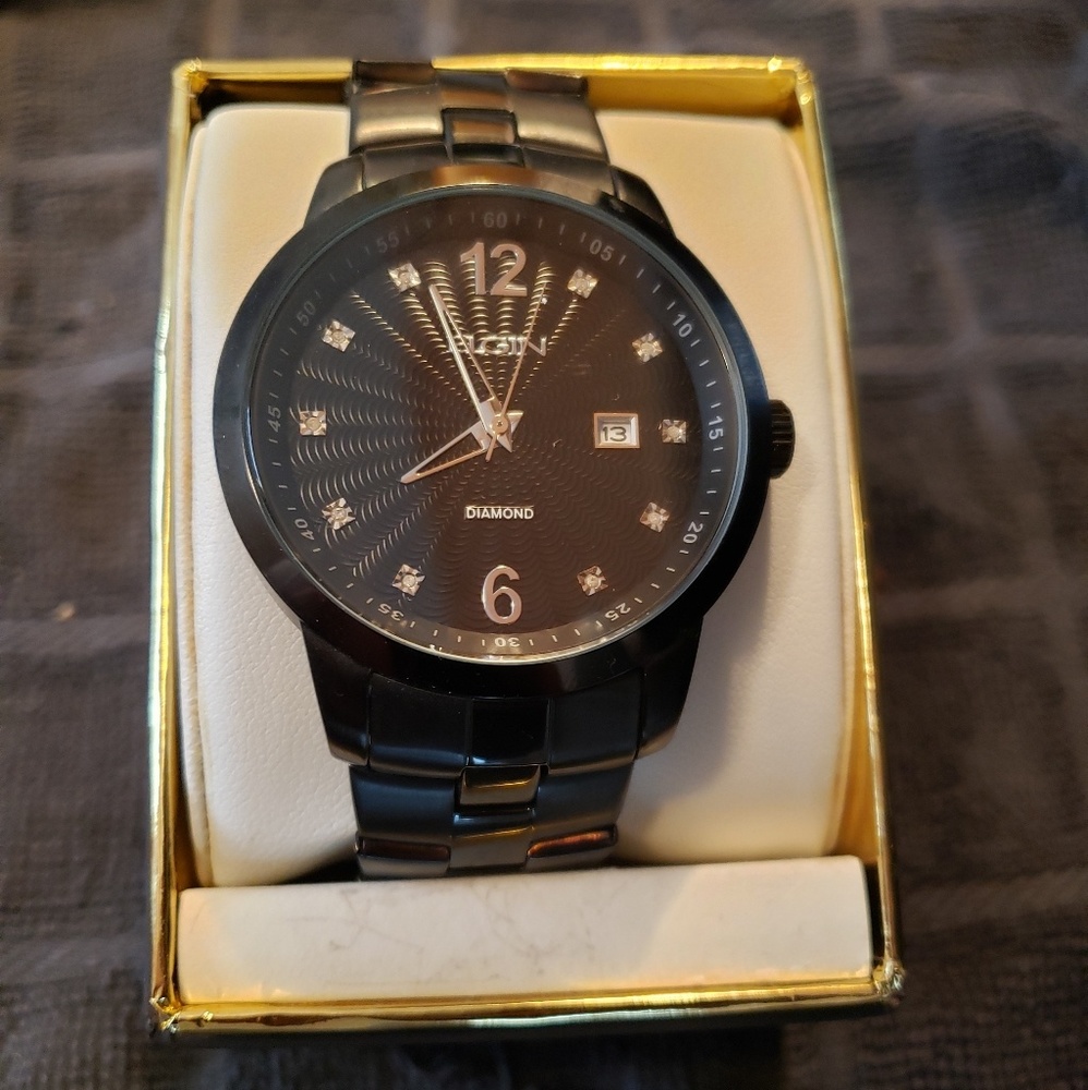 Black Elgin watch w/diamonds